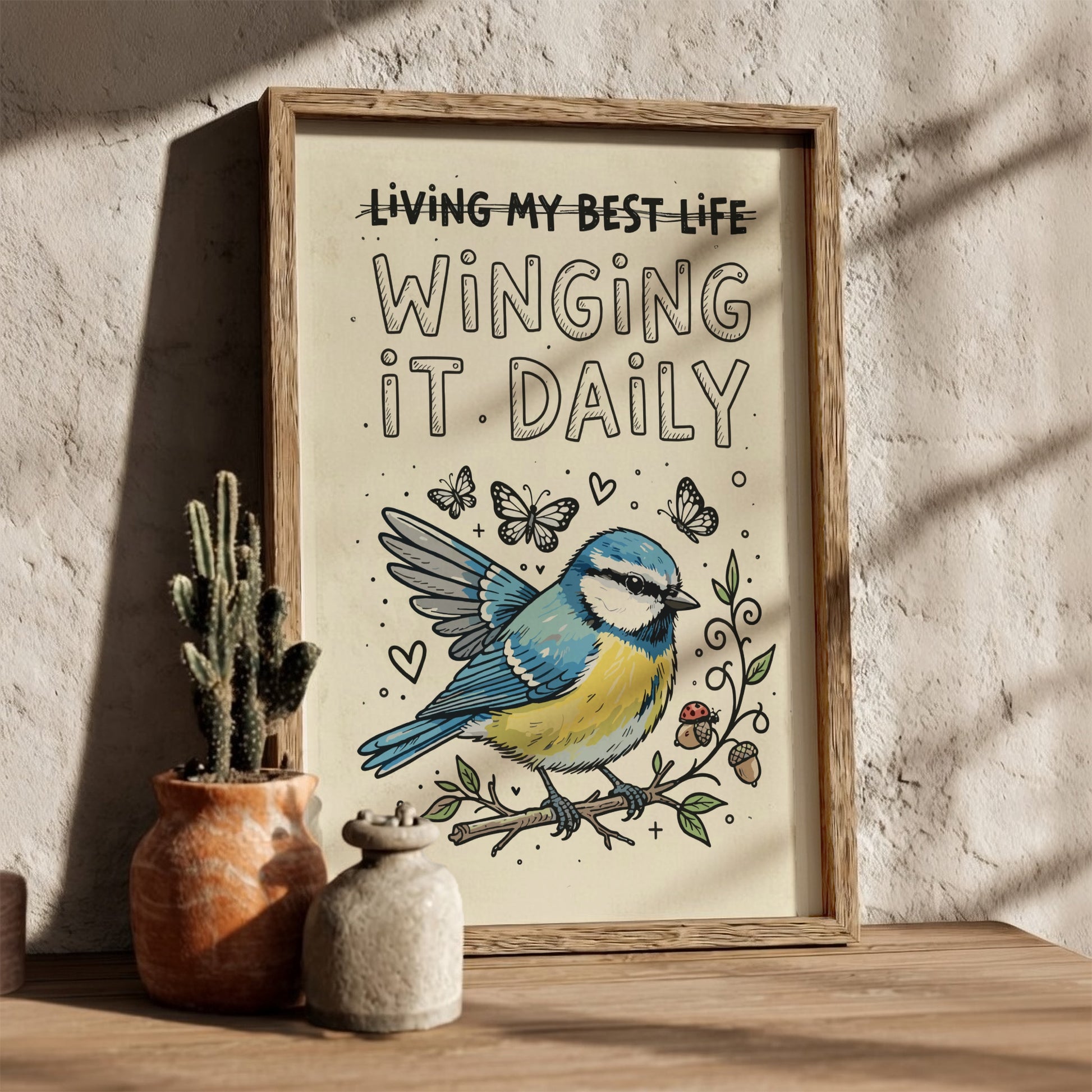 Living My Best Life - Funny Bird Illustration & Quote Wall Art