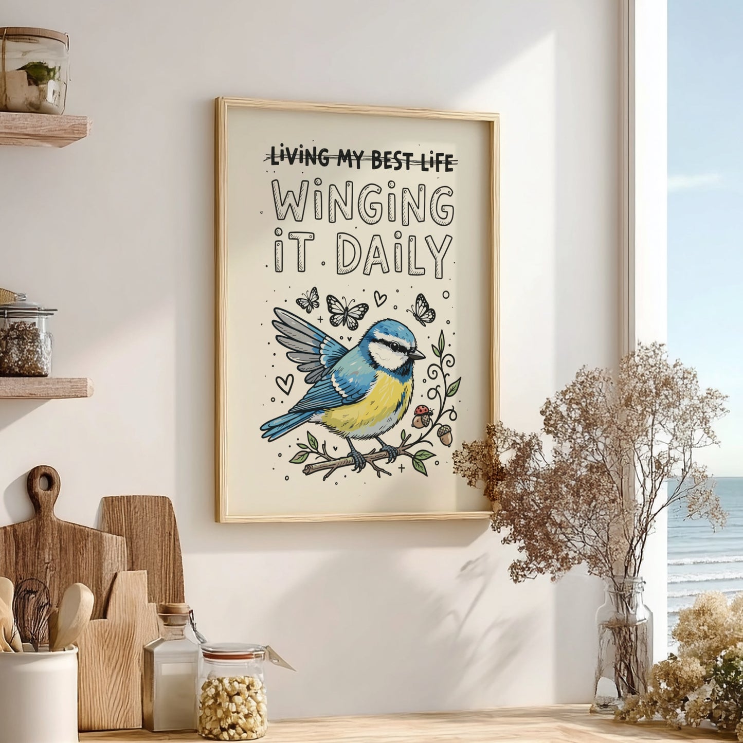 Living My Best Life - Funny Bird Illustration & Quote Wall Art