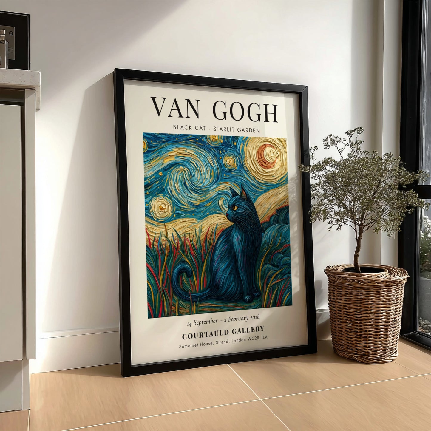 Black Cat Poster featuring vibrant colors and Van Gogh-inspired style