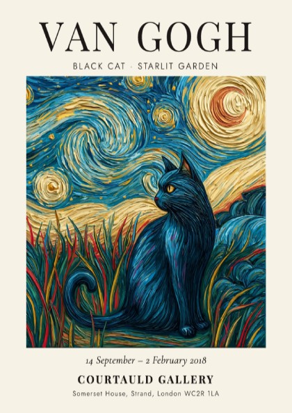 Black Cat Poster featuring vibrant colors and Van Gogh-inspired style