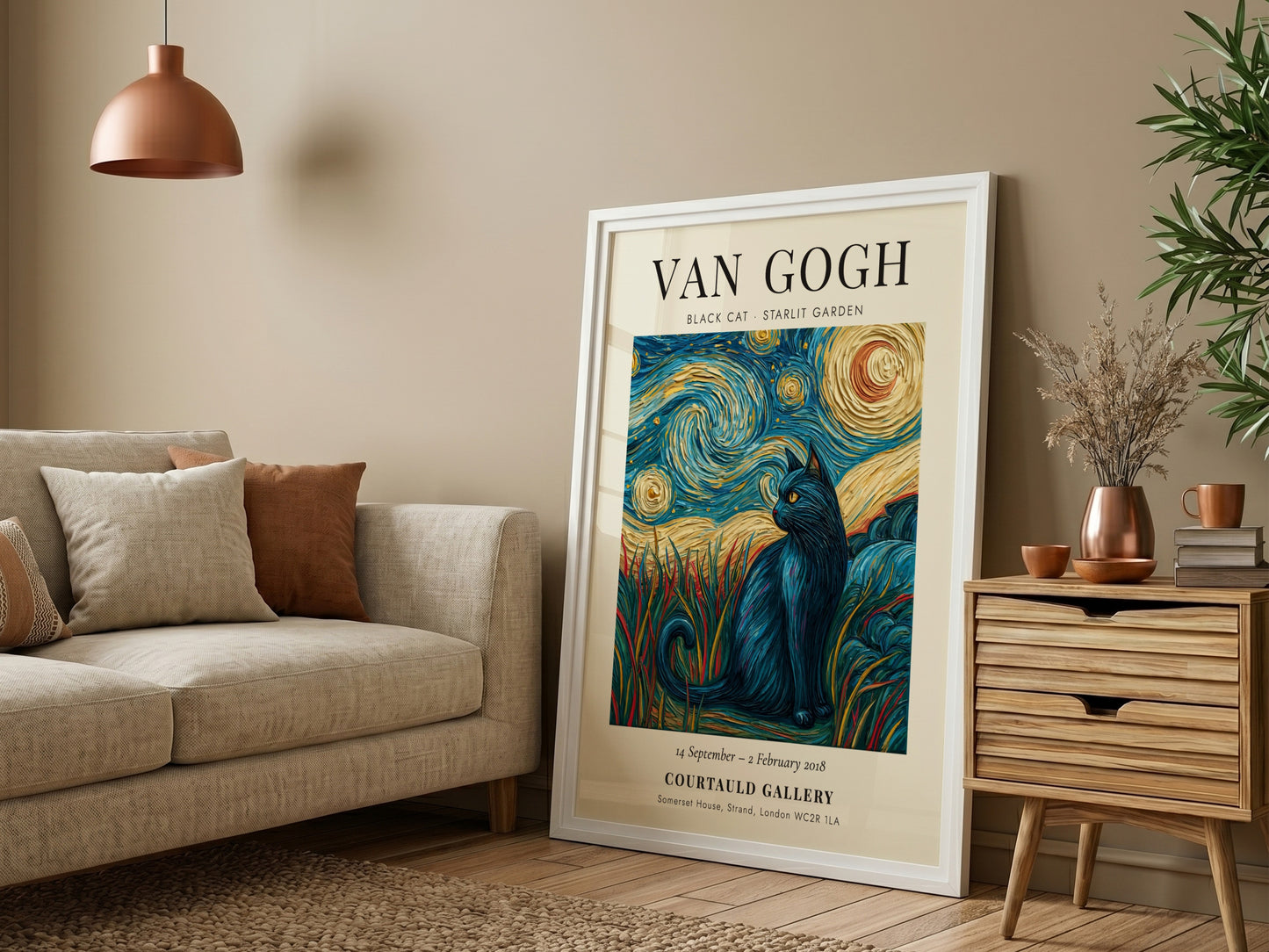 Black Cat Poster featuring vibrant colors and Van Gogh-inspired style
