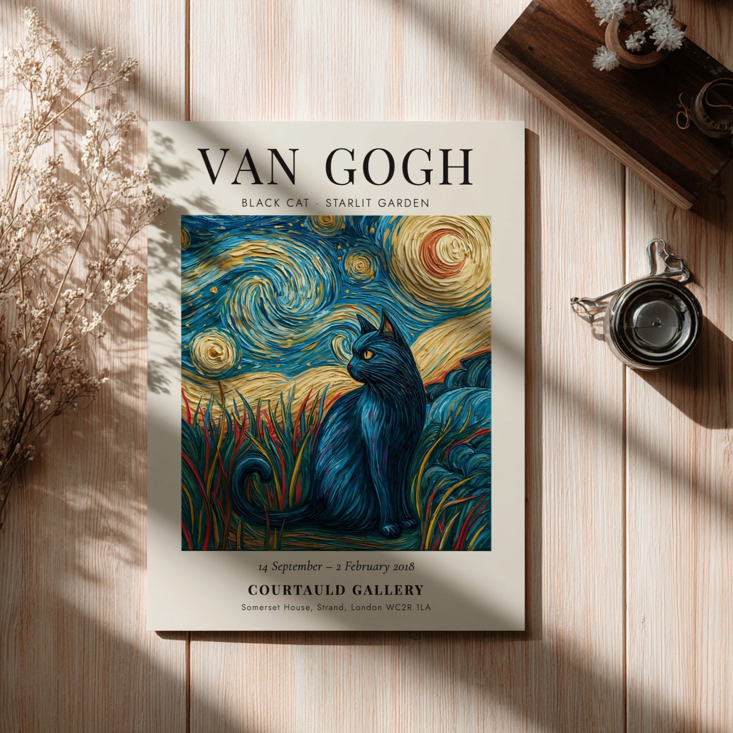 Black Cat Poster featuring vibrant colors and Van Gogh-inspired style