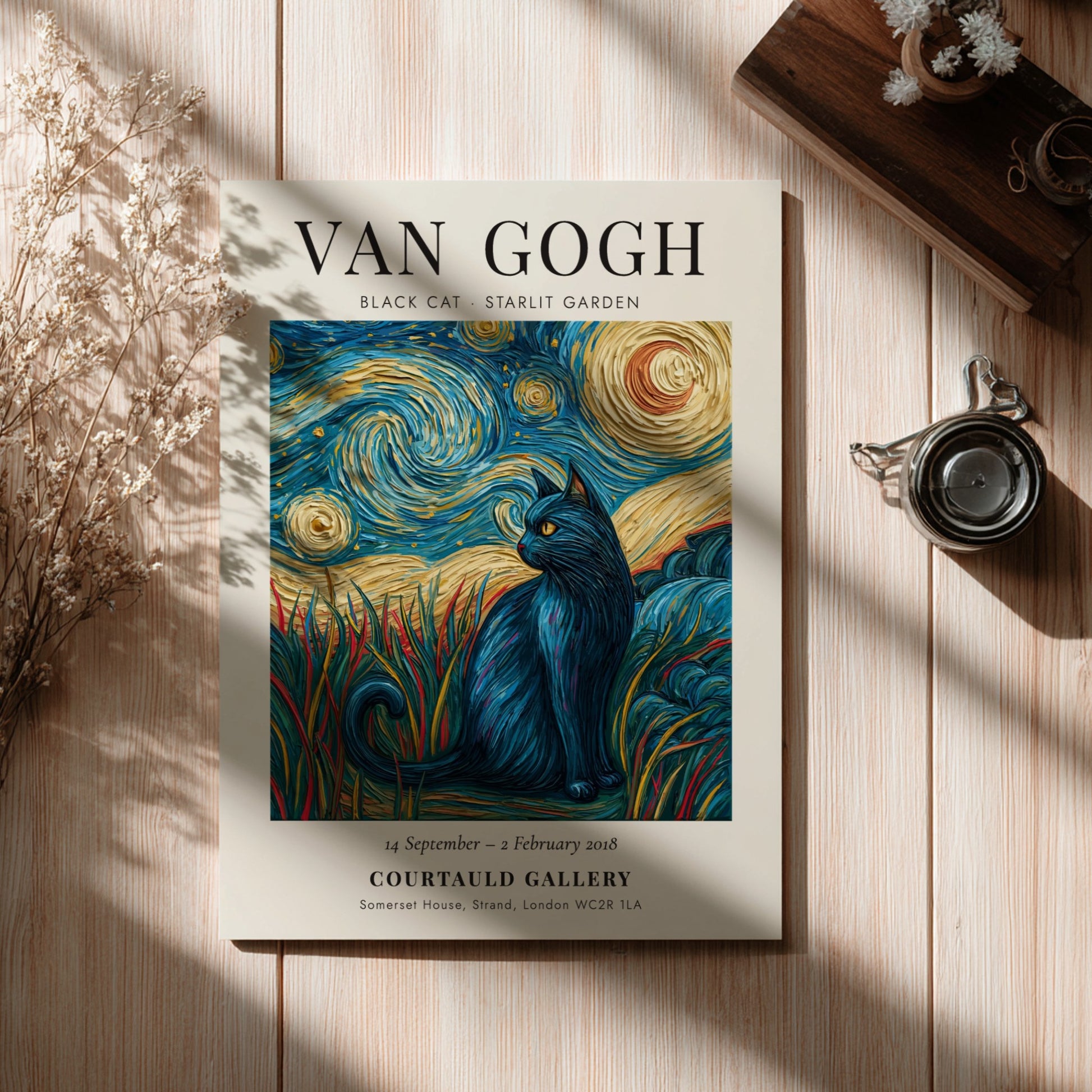 Black Cat Poster featuring vibrant colors and Van Gogh-inspired style
