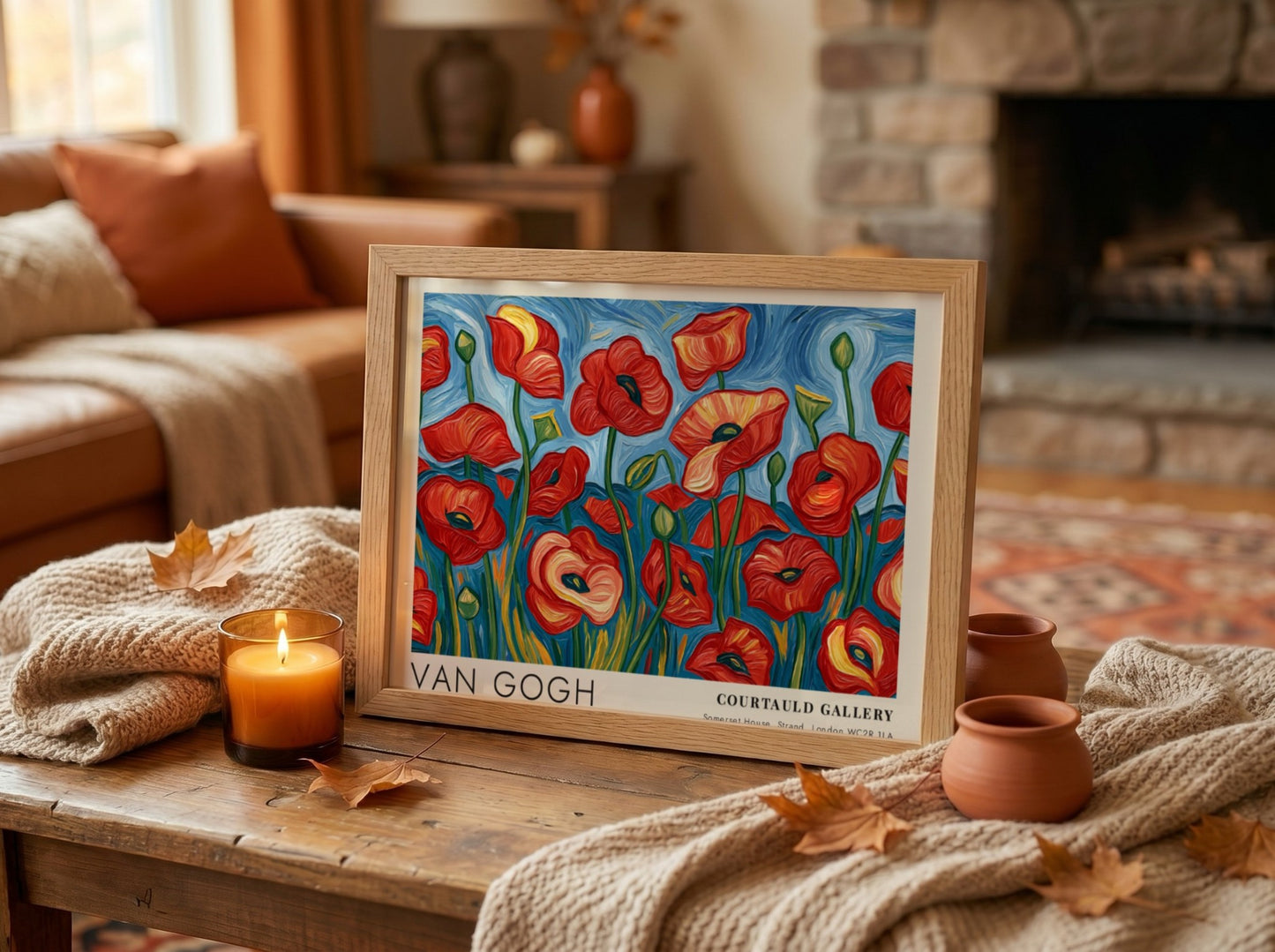 Poppy Field Poster featuring vibrant red flowers in Van Gogh style