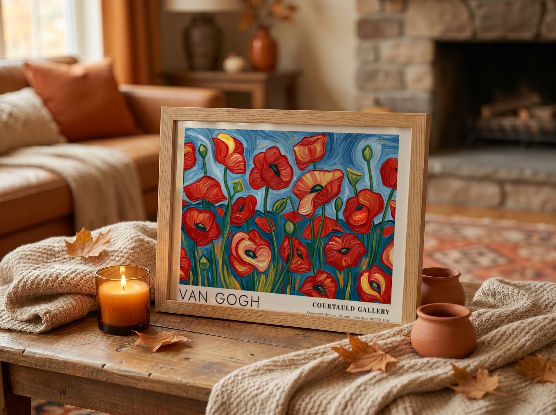 Poppy Field Poster featuring vibrant red flowers in Van Gogh style