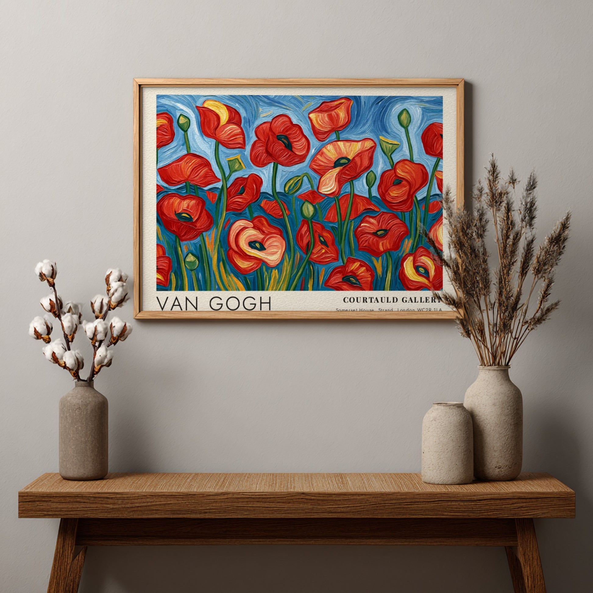 Poppy Field Poster featuring vibrant red flowers in Van Gogh style