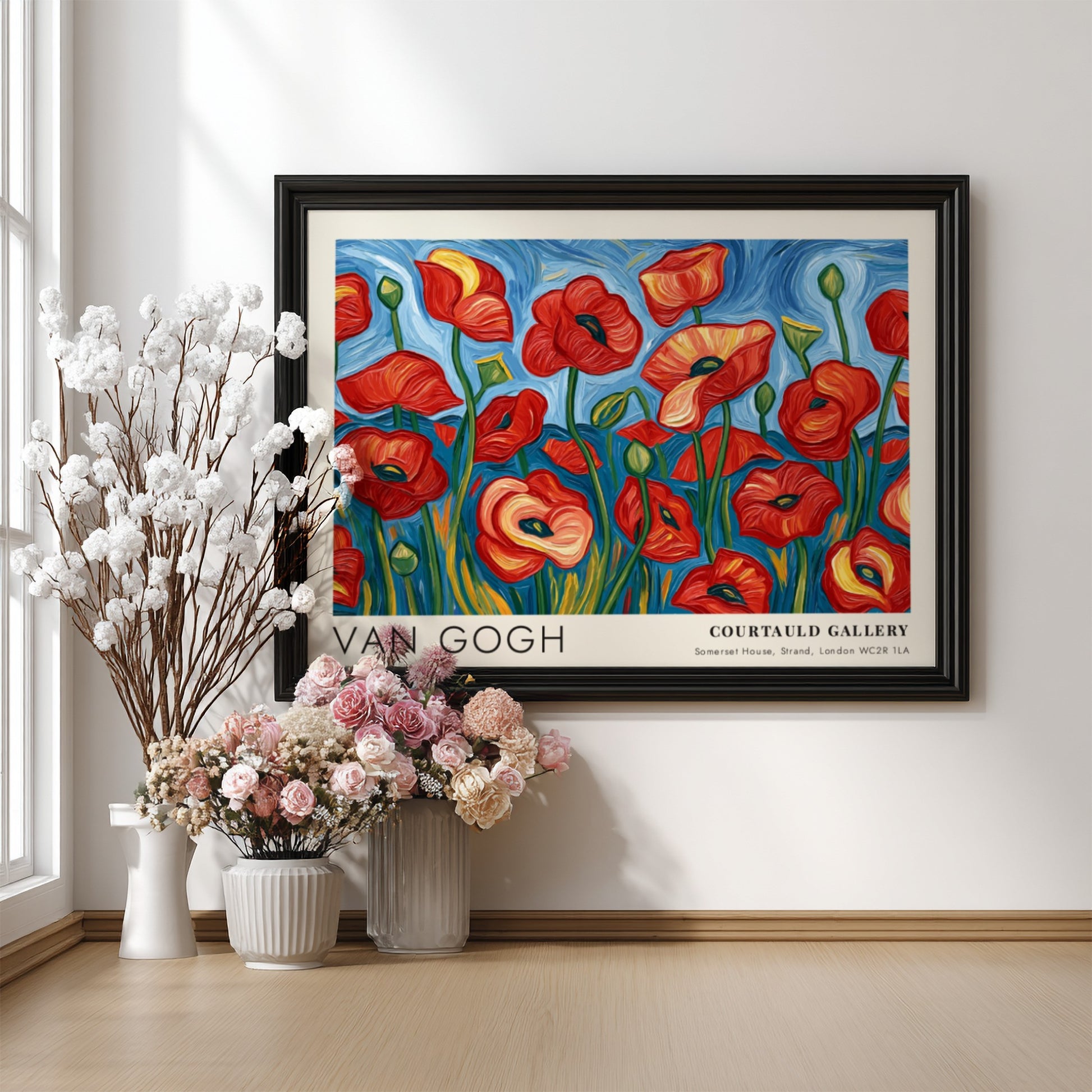 Poppy Field Poster featuring vibrant red flowers in Van Gogh style