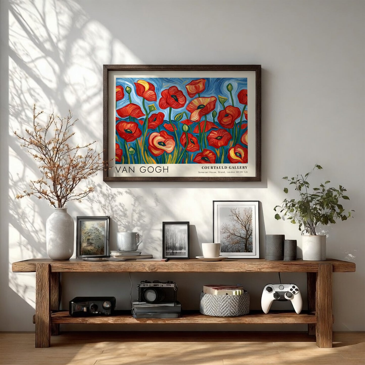 Poppy field poster featuring Van Gogh's vibrant floral artwork in red and green colors