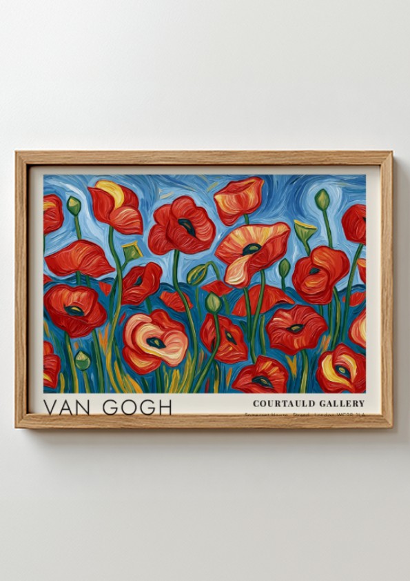 Poppy Field Poster featuring vibrant red flowers in Van Gogh style