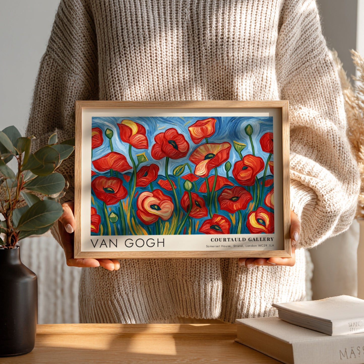 Poppy Field Poster featuring vibrant red flowers in Van Gogh style