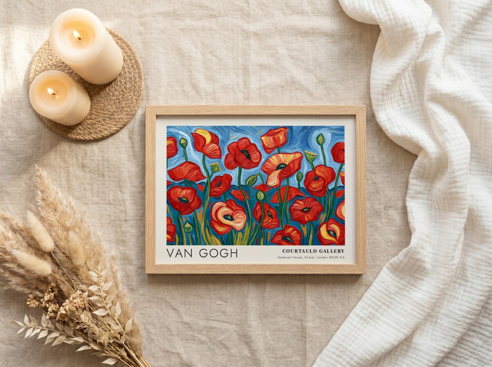 Poppy field poster featuring Van Gogh's vibrant floral artwork in red and green colors