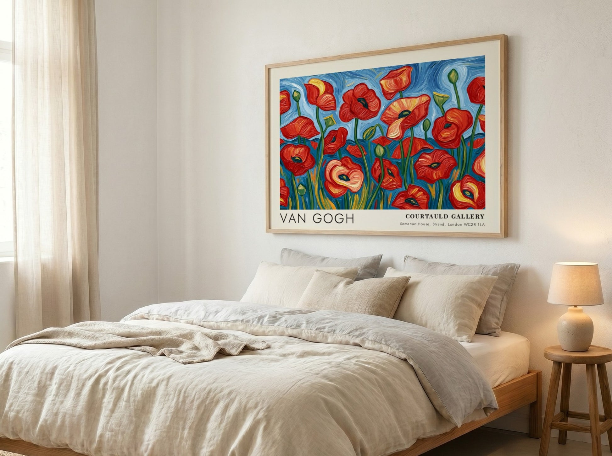 Poppy field poster featuring Van Gogh's vibrant floral artwork in red and green colors