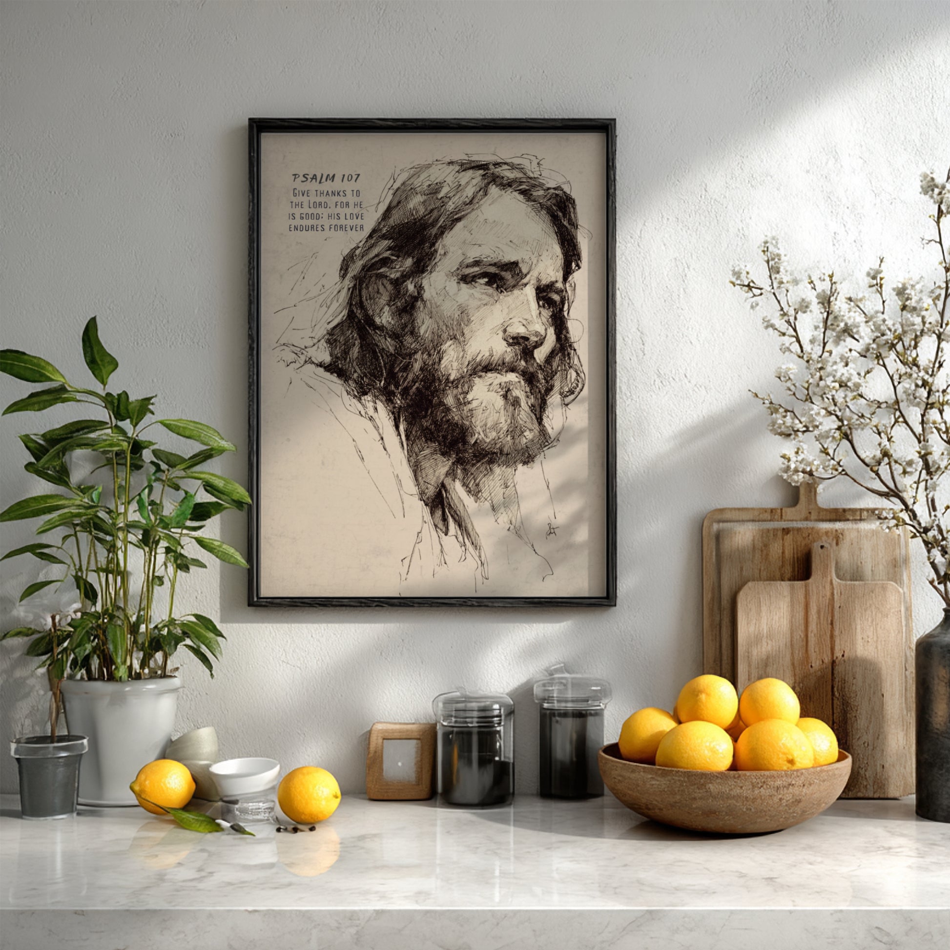 Psalm 107: Give Thanks - Modern Minimalist Scripture Wall Art