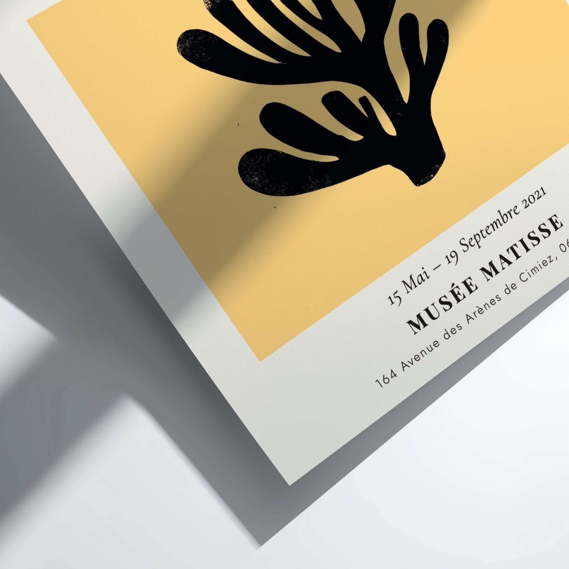 Henri Matisse Black Leaf poster featuring bold black silhouette on yellow background, ideal for home decor.