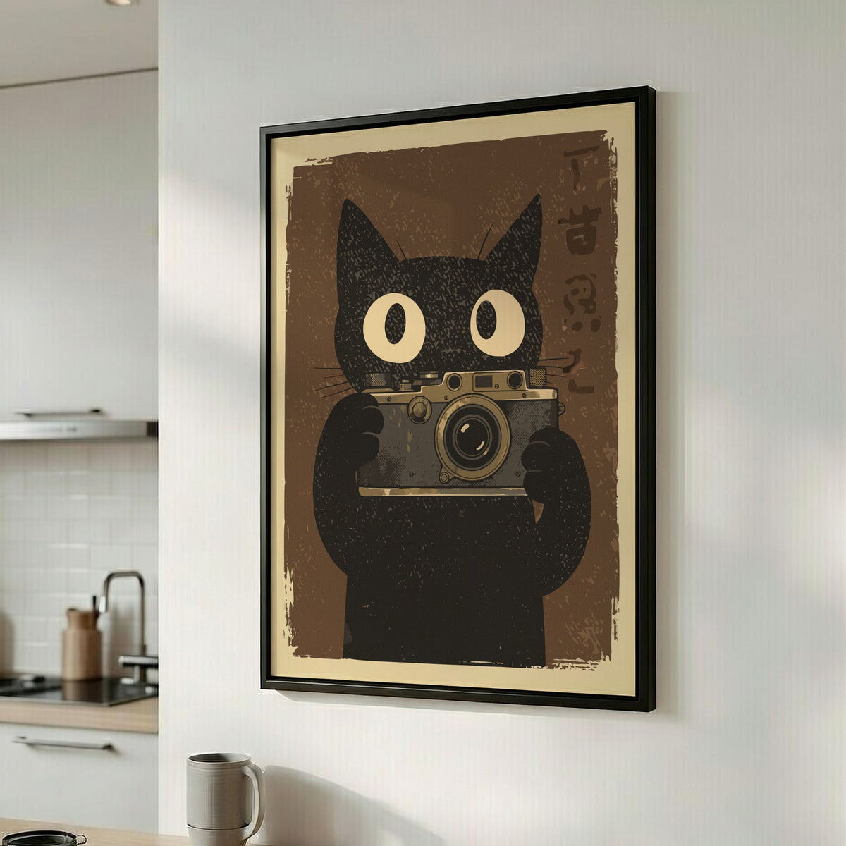 Black Cat Camera Poster – Funny Retro Japanese Photography Art Print