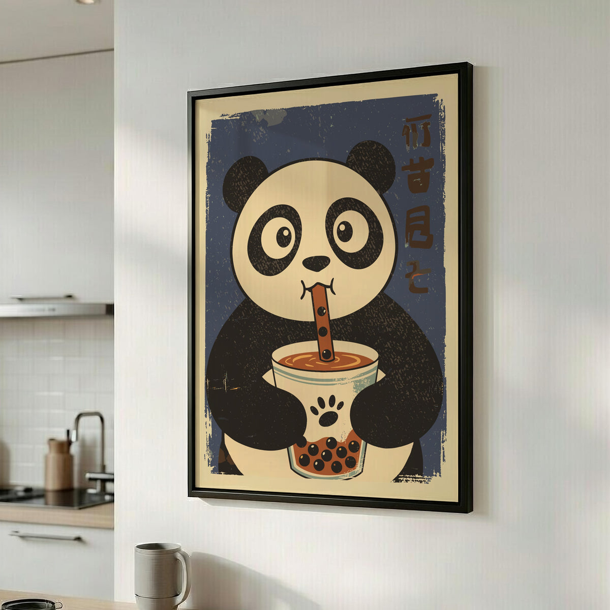 Panda Drinking Bubble Tea Poster – Cute Retro Kawaii Boba Art Print