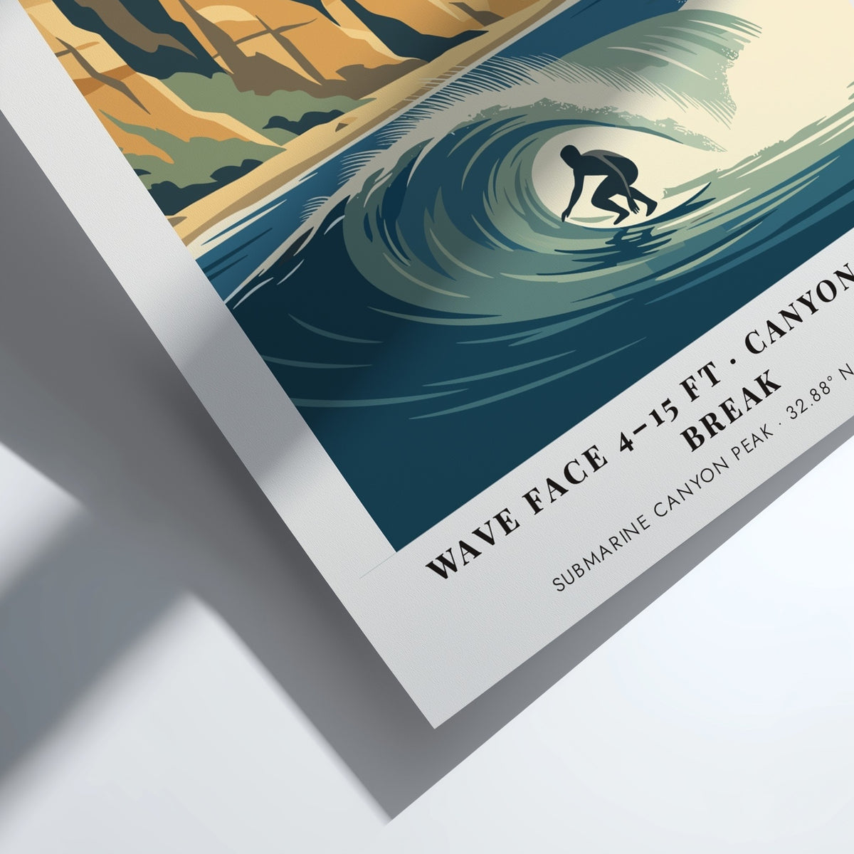 Poster of Blacks Beach in San Diego featuring a surfer, cliffs, and glider.