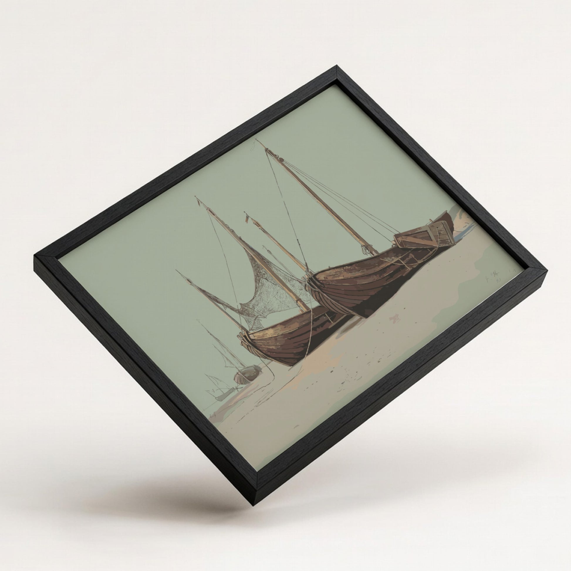 Blankenbergh drawing by William Stanley Haseltine featuring boats on a beach, vintage art.