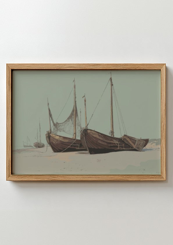 Blankenbergh drawing by William Stanley Haseltine featuring boats on a beach, vintage art.