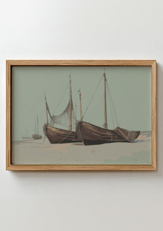 Blankenbergh drawing by William Stanley Haseltine featuring boats on a beach, vintage art.