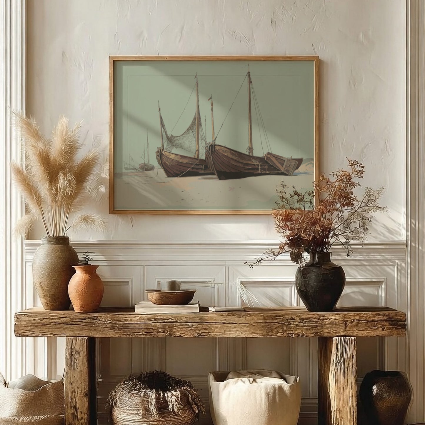 Blankenbergh drawing by William Stanley Haseltine featuring boats on a beach, vintage art.