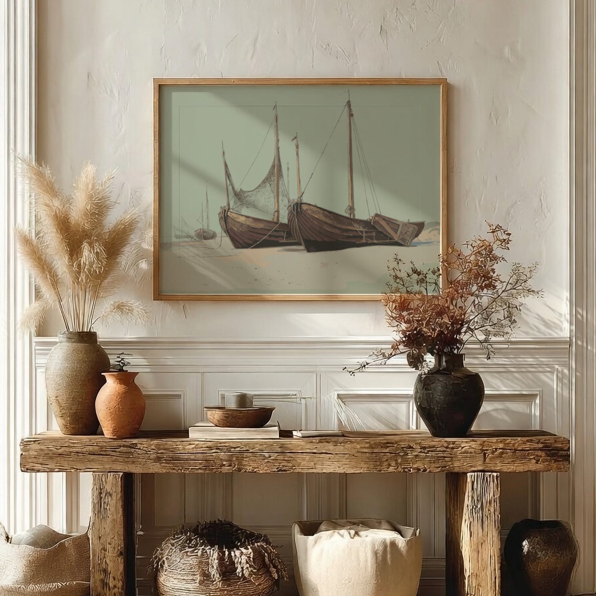 Blankenbergh drawing by William Stanley Haseltine featuring boats on a beach, vintage art.