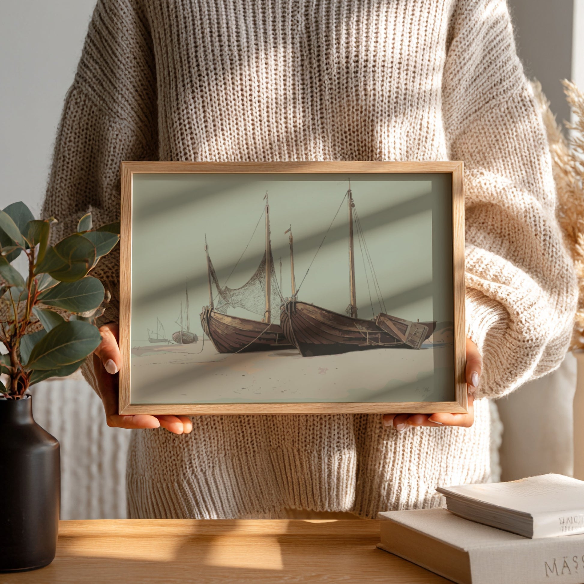 Blankenbergh drawing by William Stanley Haseltine featuring boats on a beach, vintage art.