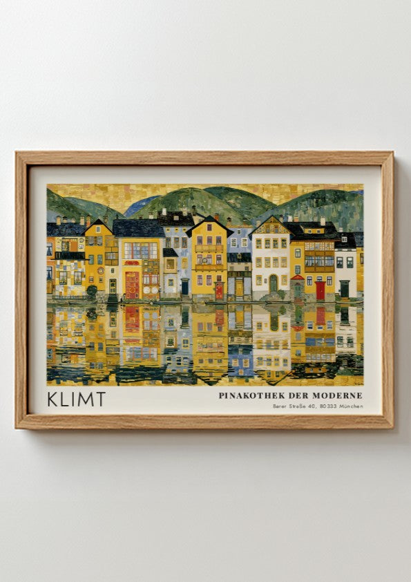 Blau Kaskade und Gold poster featuring Klimt's landscape art with vibrant colors and reflections
