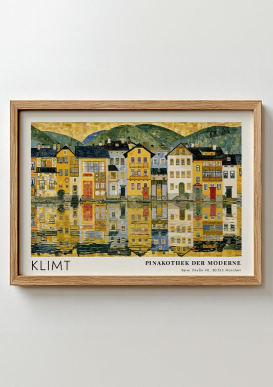 Blau Kaskade und Gold poster featuring Klimt's landscape art with vibrant colors and reflections