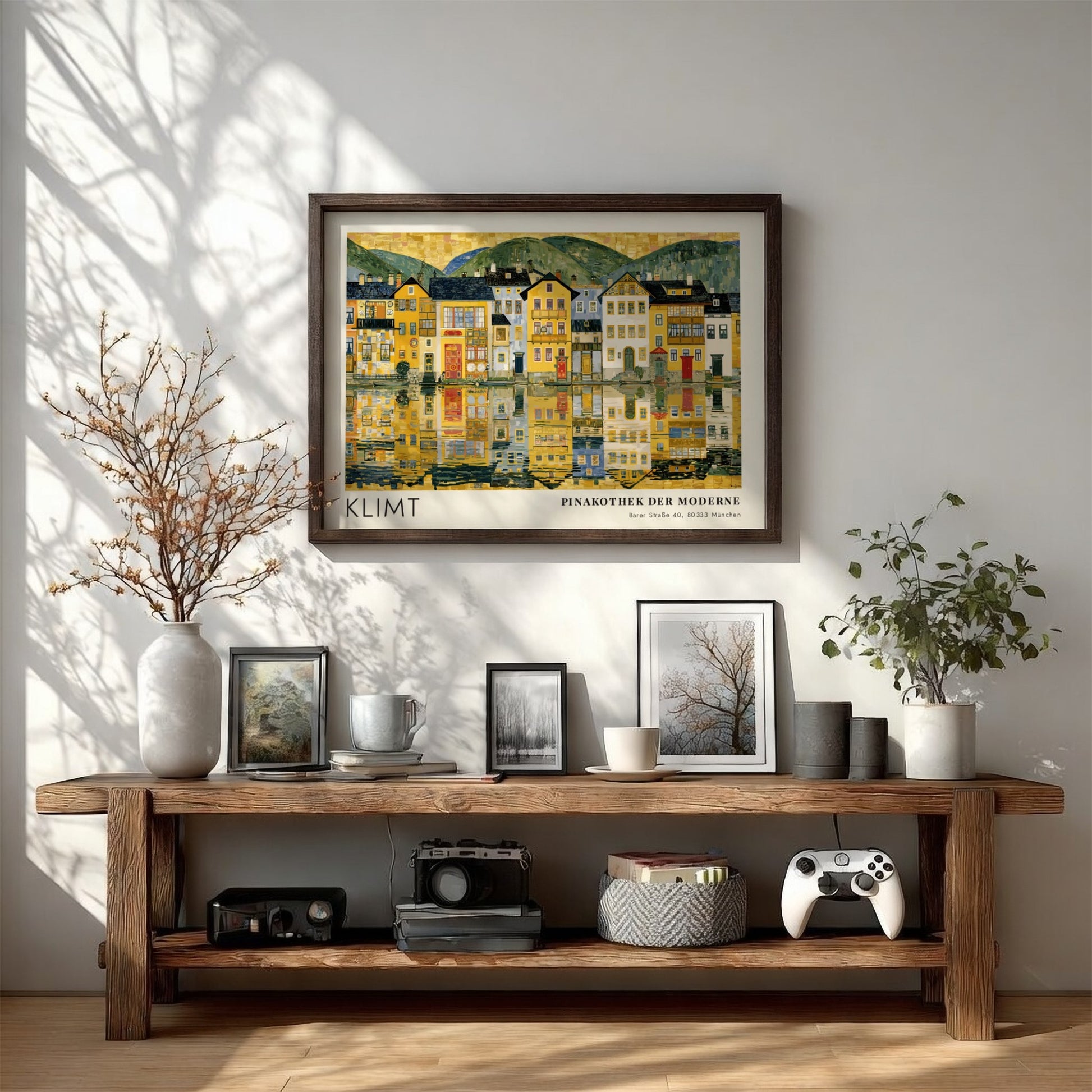Blau Kaskade und Gold poster featuring Klimt's landscape art with vibrant colors and reflections