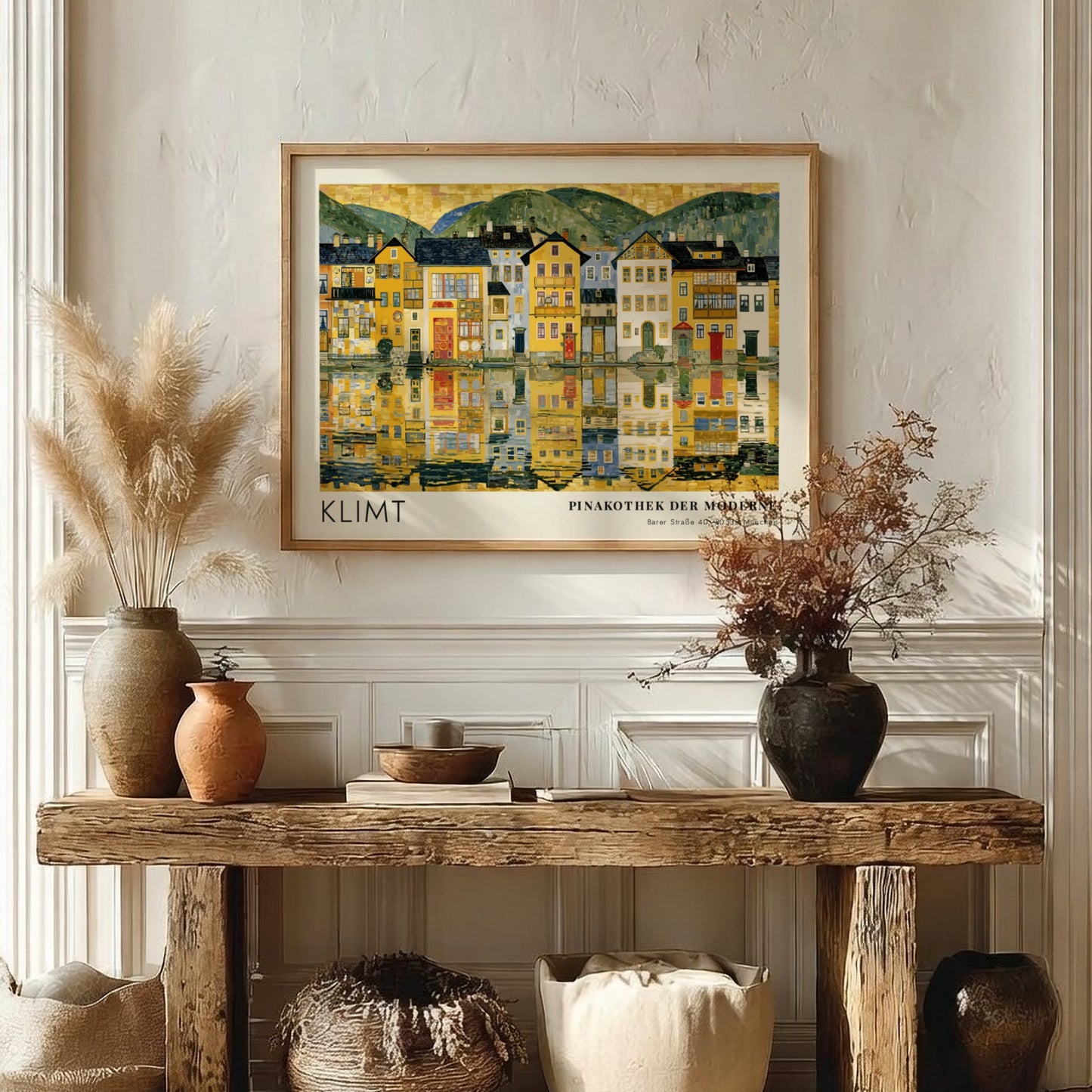 Blau Kaskade und Gold poster featuring Klimt's landscape art with vibrant colors and reflections