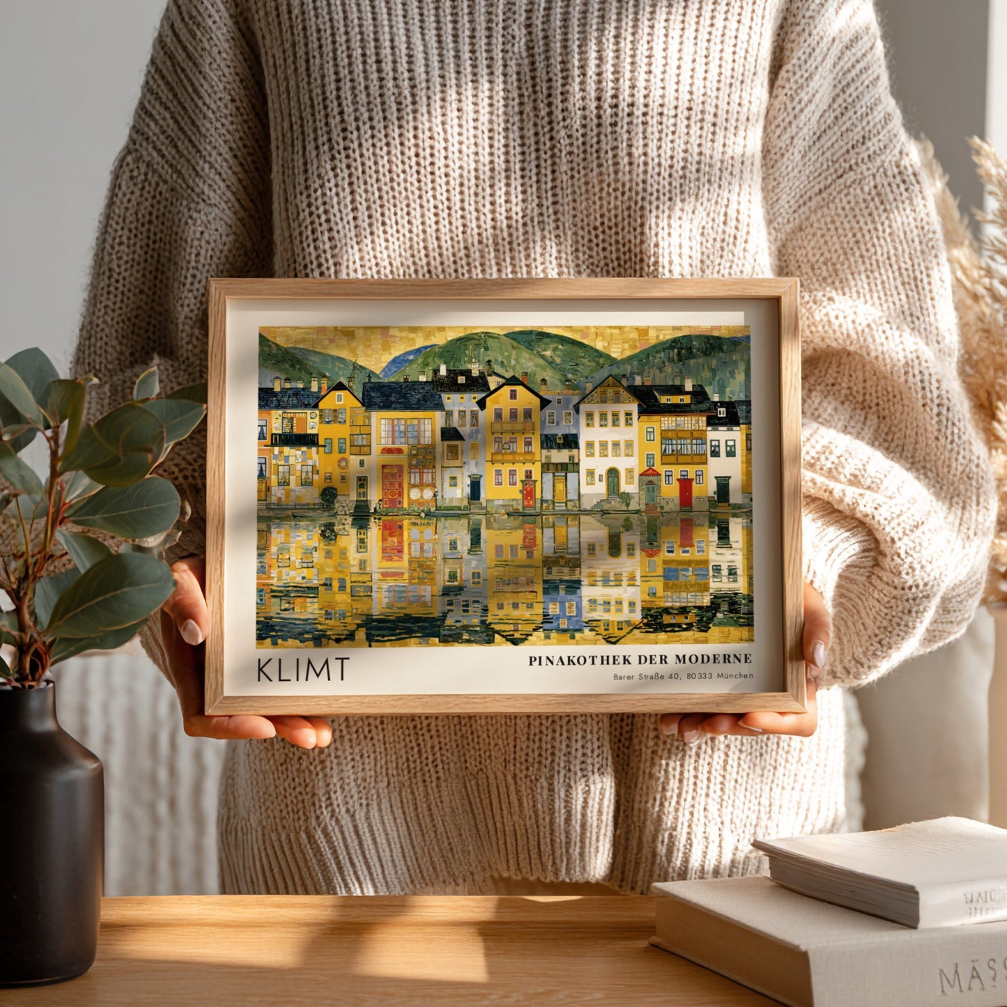 Blau Kaskade und Gold poster featuring Klimt's landscape art with vibrant colors and reflections