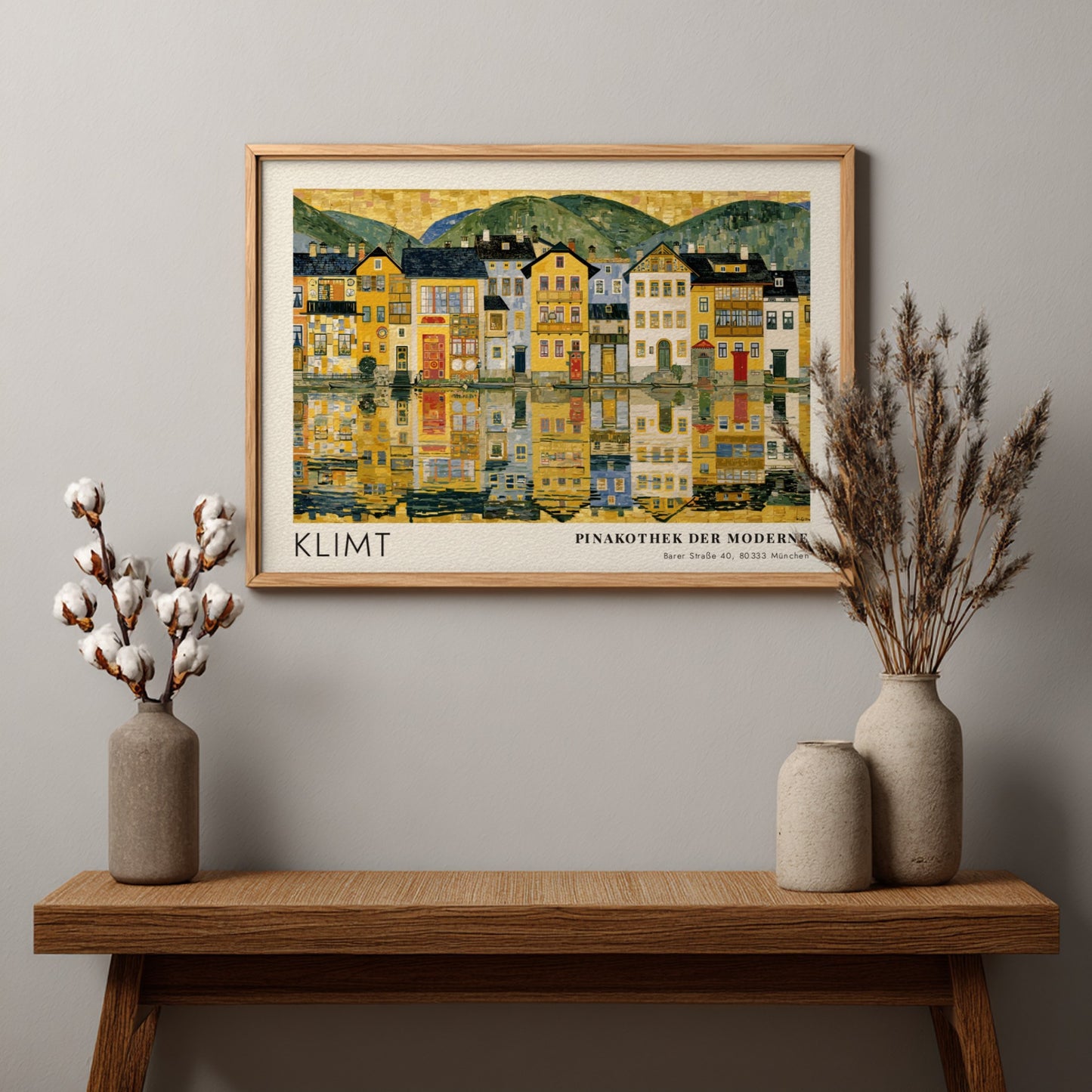 Blau Kaskade und Gold poster featuring Klimt's landscape art with vibrant colors and reflections