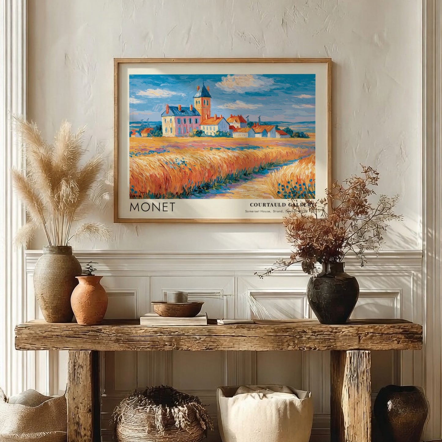 Bleuets - Champ de Blé poster featuring vibrant wheat fields and blue sky in Monet's impressionistic style