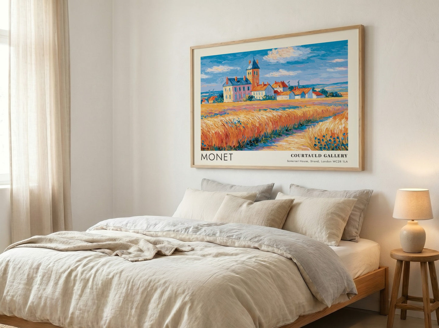 Bleuets - Champ de Blé poster featuring vibrant wheat fields and blue sky in Monet's impressionistic style