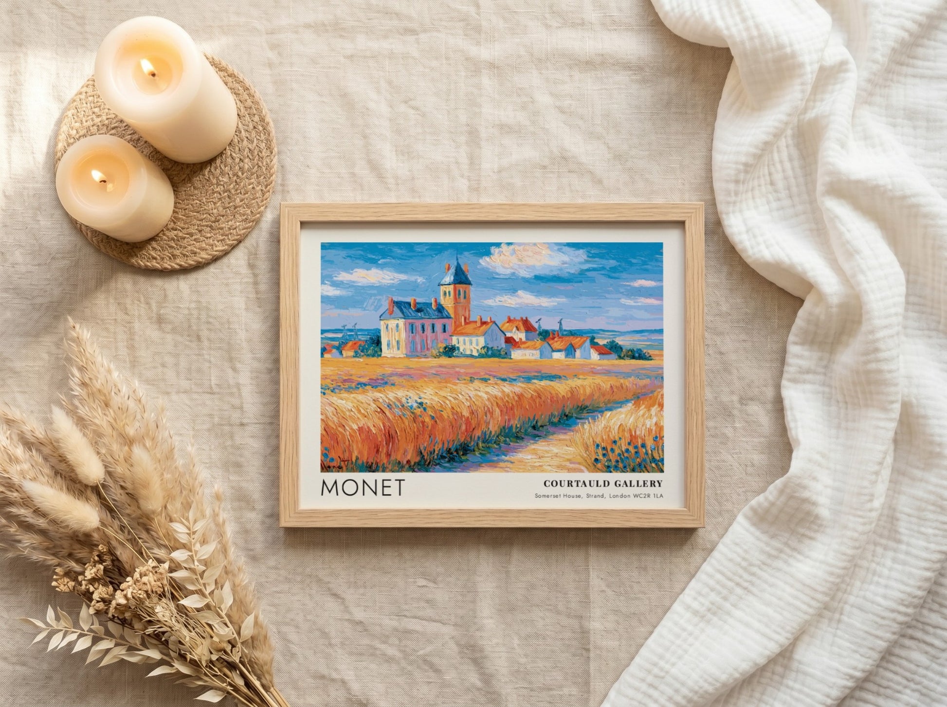 Bleuets - Champ de Blé poster featuring vibrant wheat fields and blue sky in Monet's impressionistic style