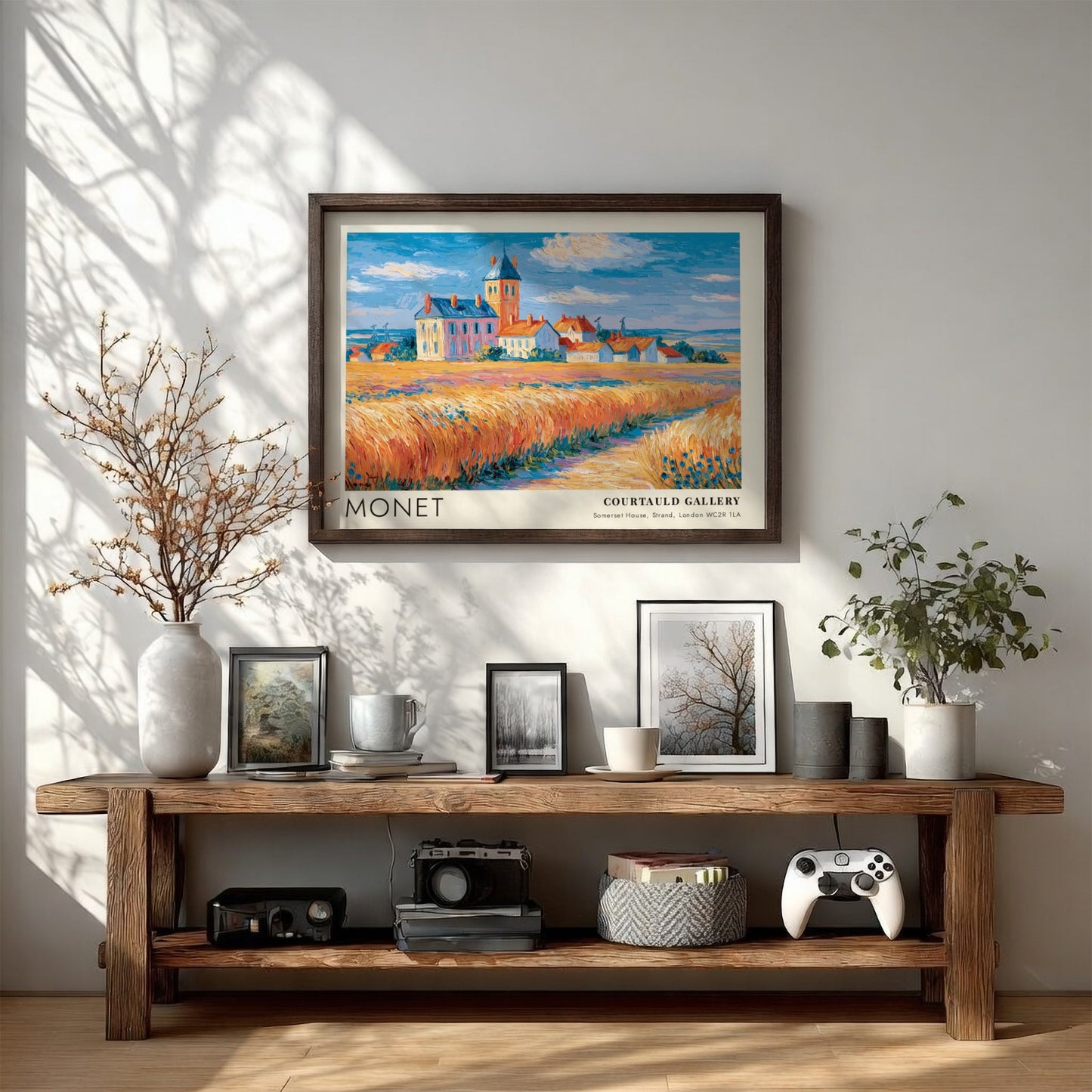 Bleuets - Champ de Blé poster featuring vibrant wheat fields and blue sky in Monet's impressionistic style