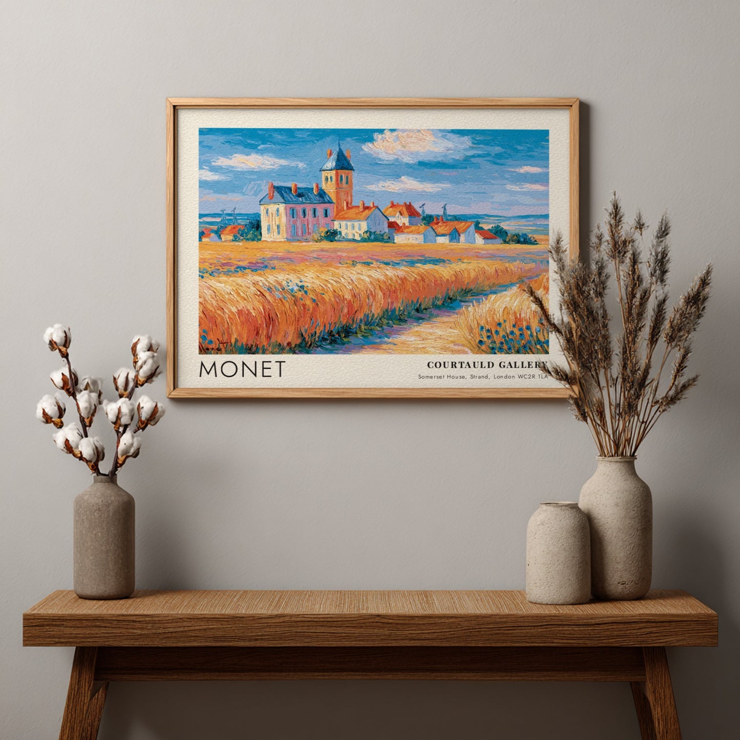 Bleuets - Champ de Blé poster featuring vibrant wheat fields and blue sky in Monet's impressionistic style