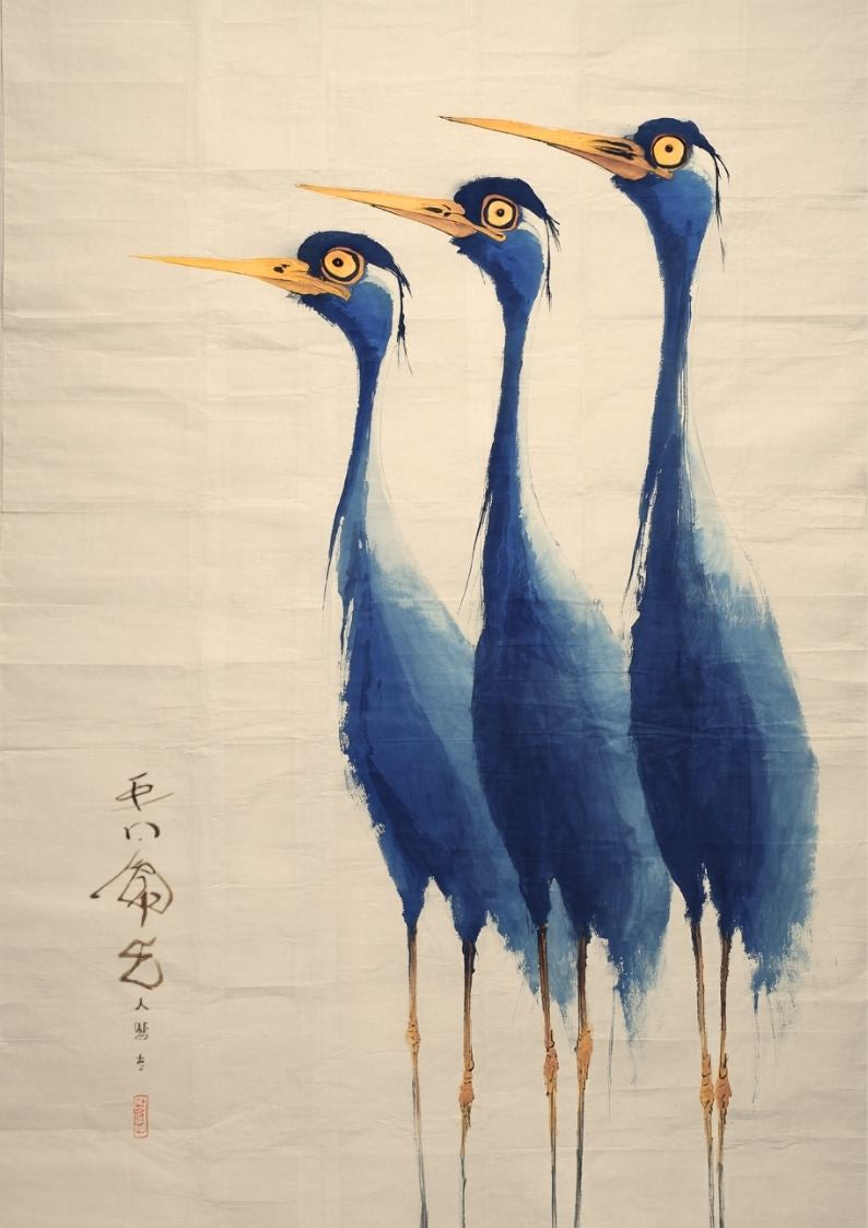 Blue Crane Poster – Vintage Japanese Art