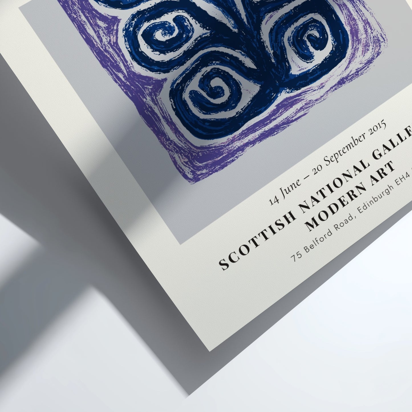 Framed artwork with abstract design and text on a white background
