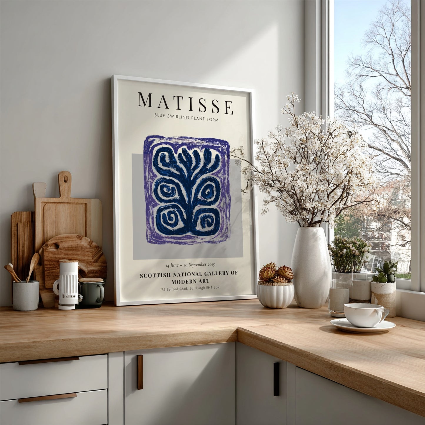 Blue Swirling Plant Form Poster - Abstract Art, Home Decor, Wall Print