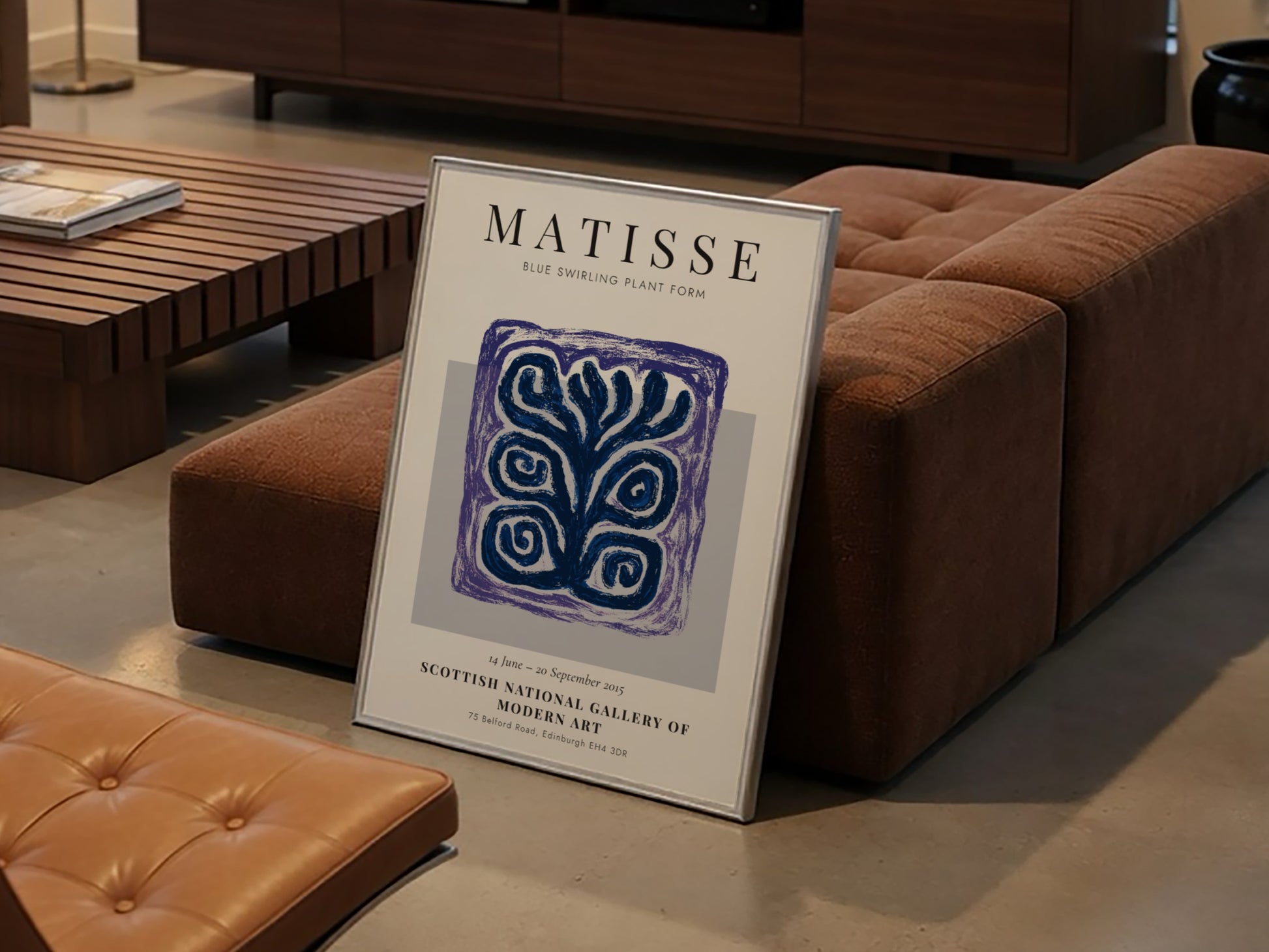Framed Matisse artwork displayed in a living room setting.