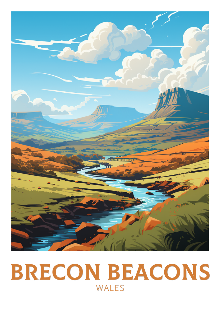 Europe BRECON BEACONS TRAVEL PRINT - WALES ARTWORK