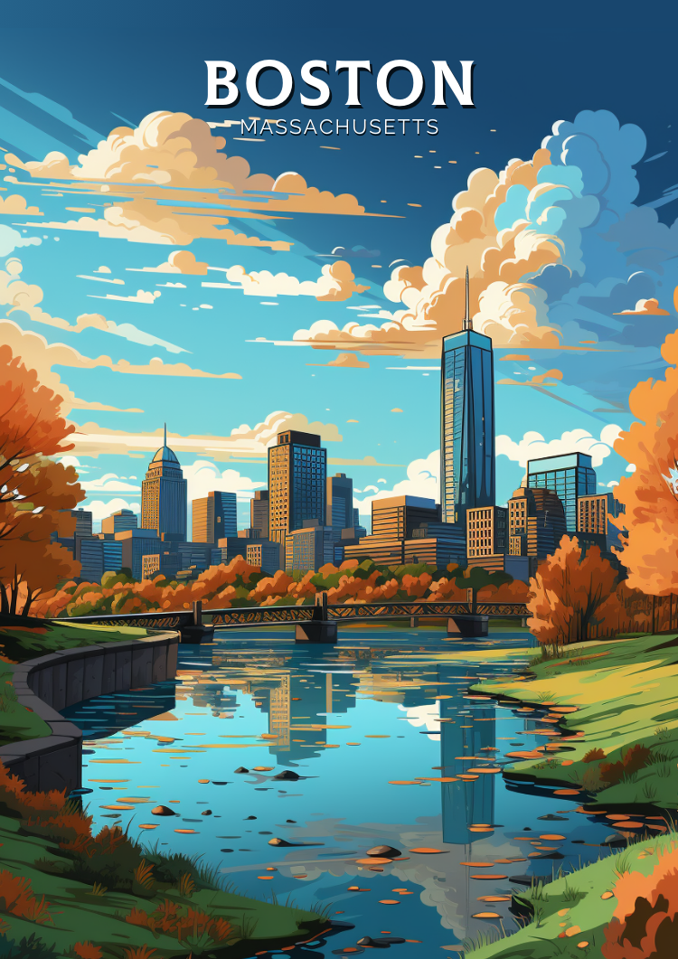 BOSTON TRAVEL PRINT - MASSACHUSETTS ARTWORK