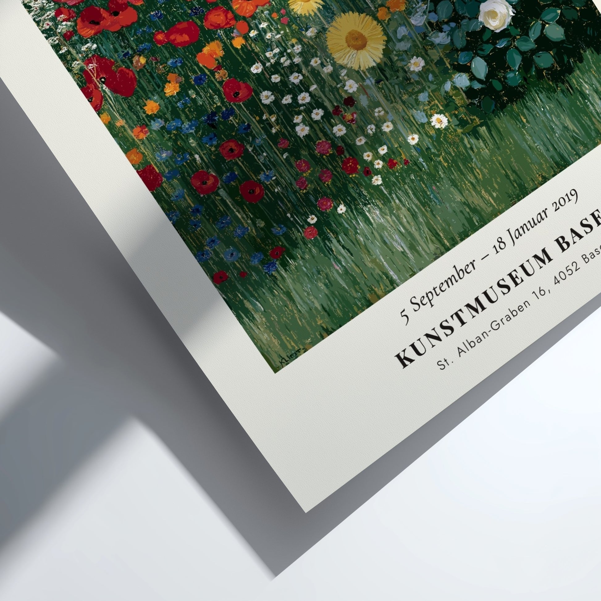Botanical poster featuring vibrant sunflowers and greenery inspired by Gustav Klimt's style