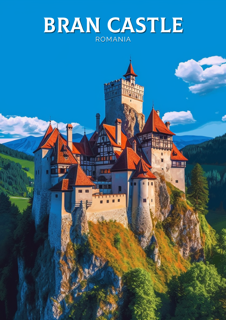 Europe BRAN CASTLE TRAVEL POSTER - ROMANIA ARTWORK