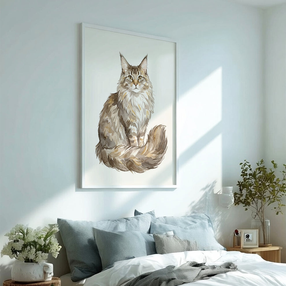 Maine Coon Cat Portrait - Watercolour Animal Poster – Brighton Posters