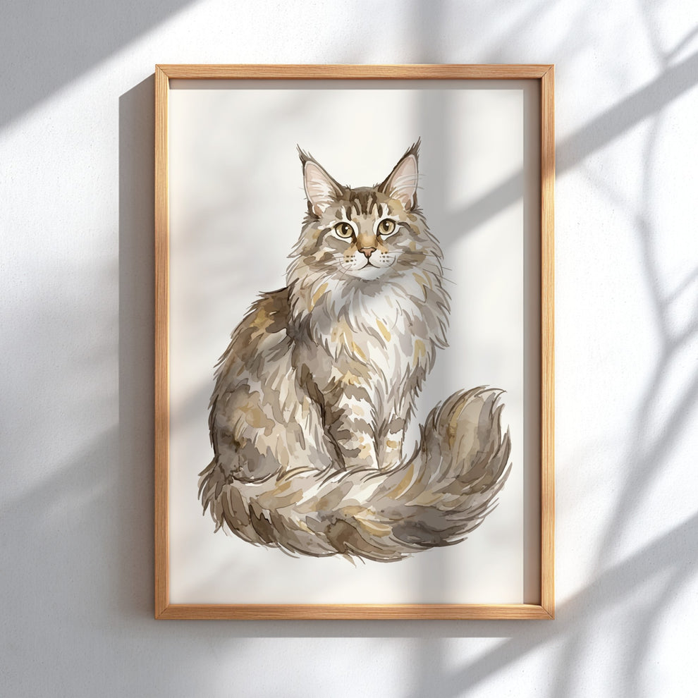 Maine Coon Cat Portrait - Watercolour Animal Poster – Brighton Posters