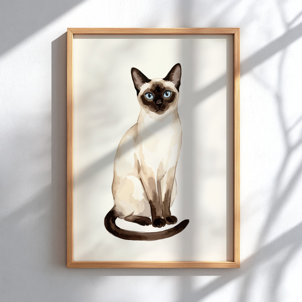 Poster featuring an elegant Siamese cat with striking blue eyes and dark chocolate points.