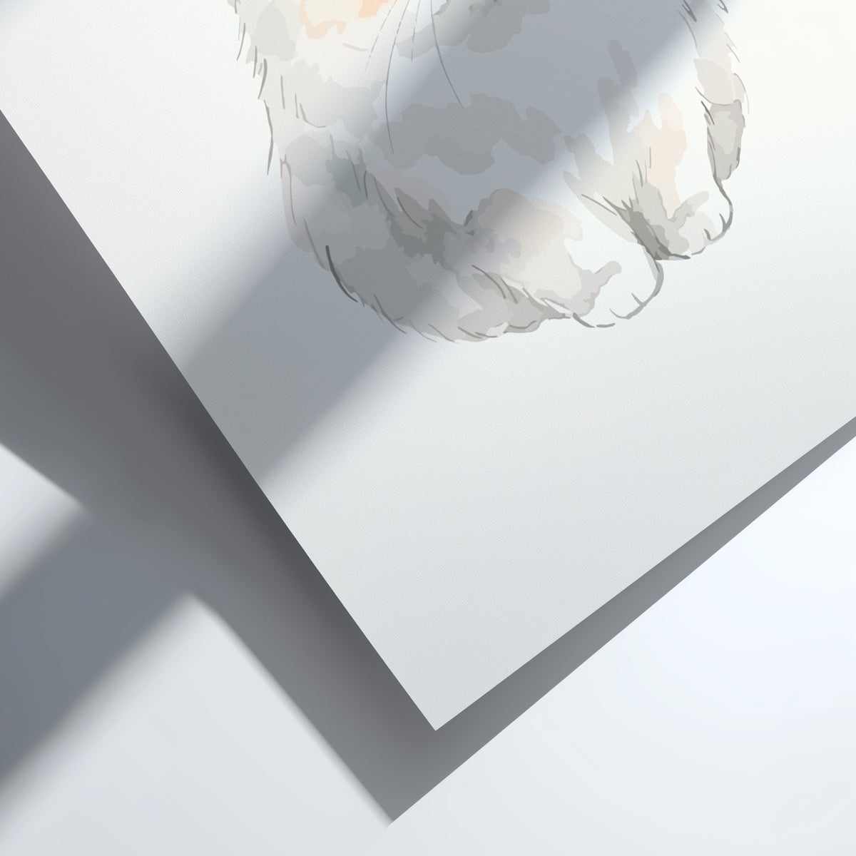 Poster featuring a fluffy cream Persian cat with large eyes in a soft illustration.